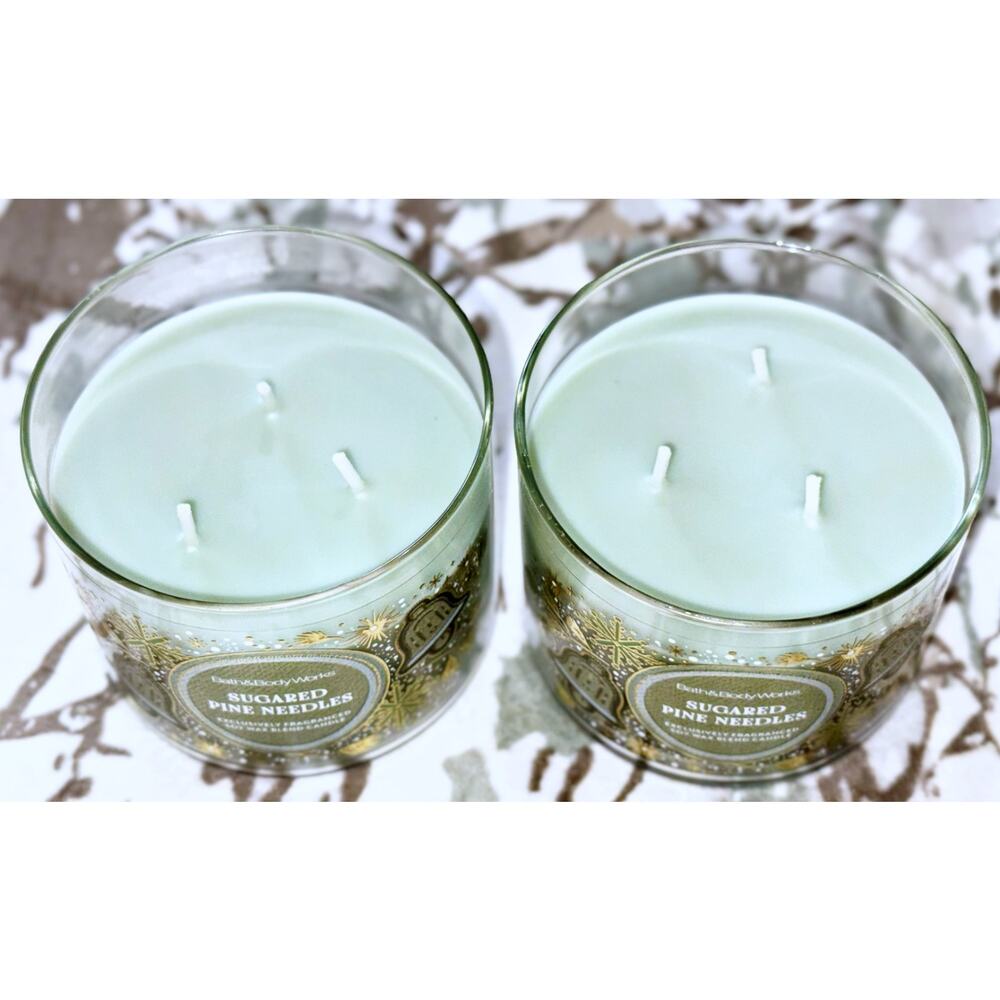Lot of 2 Bath & Body Works Sugared Pine Needles Large 3-Wick Candle 14.5oz - Picture 3 of 5